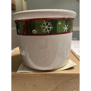 Longaberger Pottery Holiday One Pint Crock Snowflakes #30001 White Green Red